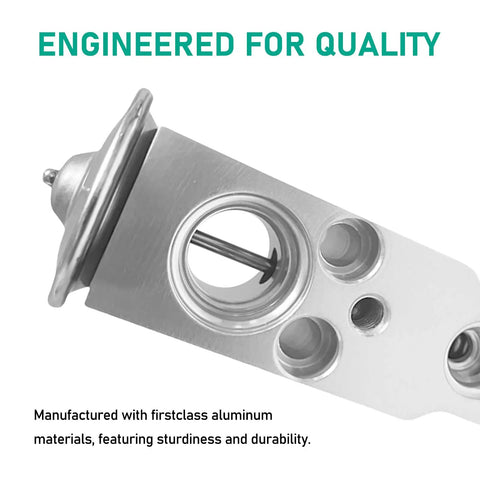 Universal Air Conditioning Expansion Valve For Cars And SUVs High And Low Temperature Resistant Throttling And Pressure Reducing Valve Durable Metal Construction Easy Install Silver Finish, showing close-up of durable metal body.