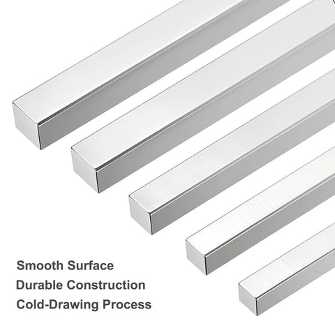 Angled top view of five Awclub square steel key stock bars, 1/2 in x 1/2 in x 12 in, cold-drawn 45# steel