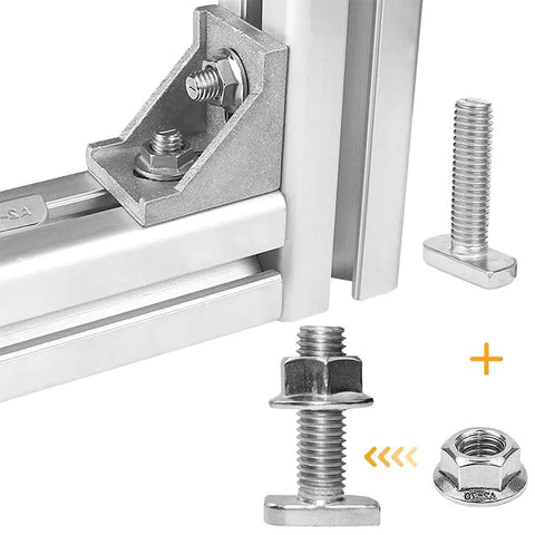 M8x20mm T Slot Drop In Bolt Set With Hammer Head Screws And Flange Nuts for Aluminum Extrusion Profiles Solar Mounting Silver