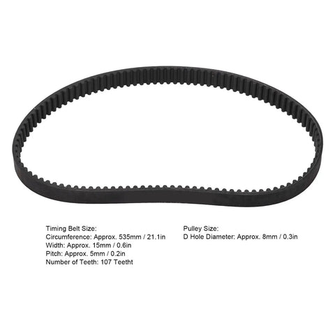 Heavy Duty Rubber Timing Belt With 13 Tooth Sprocket For Electric Scooter Drive, 535mm, 15mm width, wear resistant material.