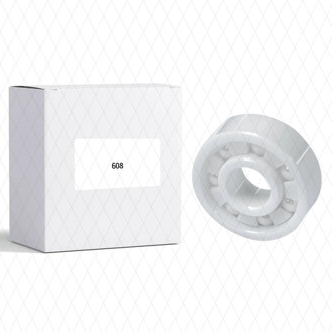 MR104 ceramic bearing 4x10x3mm next to white box labeled 608