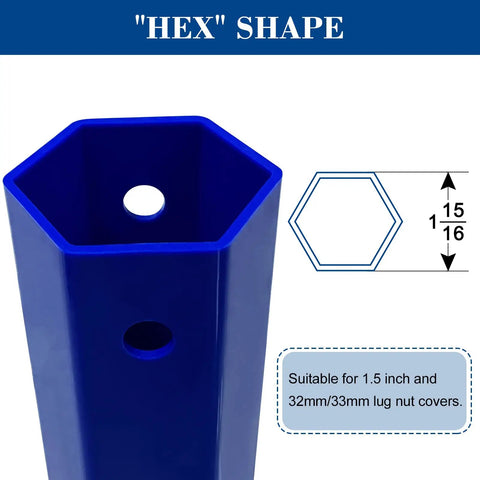 Hex Lug Nut Cover Socket Installation Tool For 1.5-Inch And 32mm/33mm Lug Nut Covers On Semi Trucks, Trailers, RVs And Heavy Duty Vehicles That Makes Install And Removal A Breeze, 1 Unit showing hexagonal shape and size details