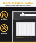 20 Pack Acrylic Sign Holder 8.5 By 11 Wall Mount Clear Display showing self-adhesive installation with no drill or screws.
