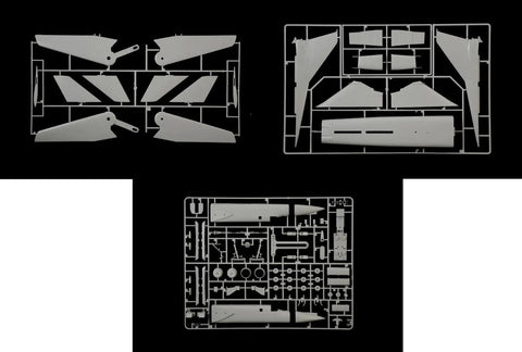Tu-22M2 Backfire-B 1:72 Scale Military Plastic Model Kit For Assembly sprues with bomber parts on black background