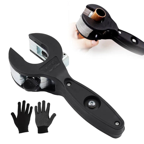 Ratcheting Tubing Cutter For Tight Spaces One Quarter To Seven Eighths Inch Two In One Close Quarters Tube Cutter For PVC PPR And Plastic Hoses Includes Gloves