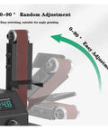 Electric Belt Sander And Polisher With Adjustable Grinding Platform For Woodworking and Knife Sharpening Heavy Duty showing 0-90 degree adjustment feature.