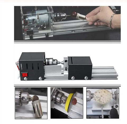Mini Lathe Beads Polisher Machine for DIY Woodworking, Portable Benchtop Lathe With High Torque Motor, Up To 8000 RPM, DC 12V To 24V 96W in use for crafting.