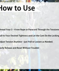 Two Pack Outdoor Rope Adjusters For Camping Boating And Outdoor Tie Downs Cord Tightening And Cinching Tool instructions