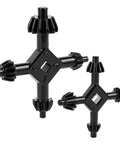 Four In One Drill Chuck Key Set With Quick Swap Wrench For Electric Drills Set Includes Three Eighths Half Three Quarters And Full Size. Close-up of dual chuck keys in black.