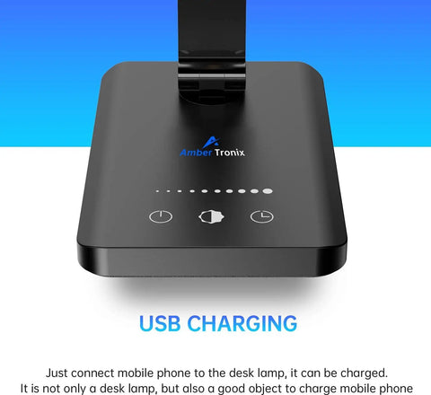 Base of Slick LED Desk Lamp With Wireless Charger And USB Port Dimmable Eye Caring Reading Light With 5 Brightness Levels