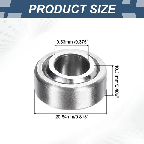 2 Pack COM6T Spherical Plain Bearings 3/8 X 13/16 X 13/32 Chrome Steel Heavy Duty Industrial Grade Bushings displayed with dimensions.