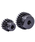 Heavy Duty Gear Pinion and Spur Gear Set in Black Finish Built To Last, 1M Teeth Options, 8mm Bore, side view of gears