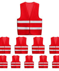 High Visibility Reflective Running Vest For Men And Women, 360 Degree Bright Safety Vest, Red, Lightweight Breathable DTY Polyester, 10 Pack