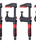 GearKlamp 6-Inch Clamp Set 4-Pack Built For Tight Spaces With Patented Gear Mechanism, red and black color, frontal view