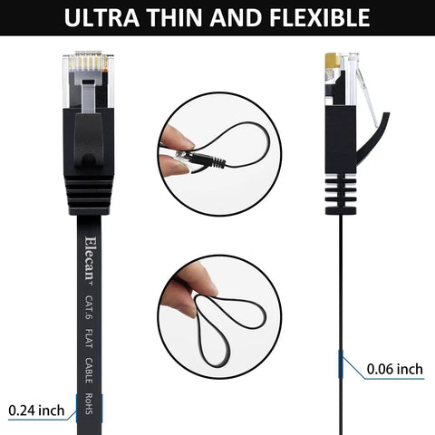 Flat Cat6 Ethernet Cable 2 Ft Pack of 5 Slim Patch Cables for Fast Home Internet 30 AWG Pure Copper 10Gbps 500MHz Thin Flexible
