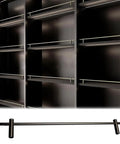 Anti Fall Shelf Lip Guard Fence Set 4 Pack 27 Inch Aluminum Rods installation on dark shelves
