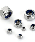 Nylon Insert Lock Nuts Set In 304 Stainless Steel, 140 Piece Assortment For M3 To M12 showcasing different sizes