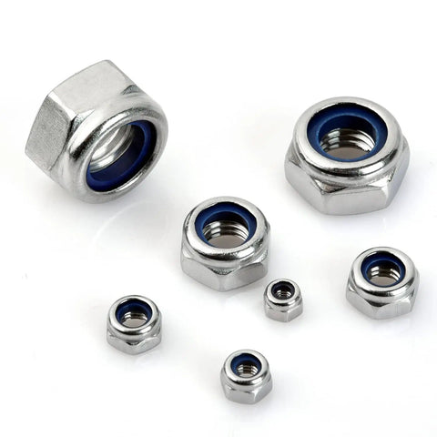 Nylon Insert Lock Nuts Set In 304 Stainless Steel, 140 Piece Assortment For M3 To M12 showcasing different sizes