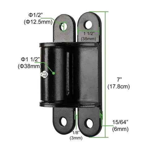 Stainless Steel Self Closing Reversible Door Hinge Heavy Duty 7-Inch with measurements and bolt holes for indoor outdoor use.