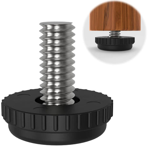 Close-up of a 24 Pack Stainless Steel Screw In Furniture Levelers Five Sixteenth Inch By Zero Point Seven Inch Adjustable Threaded Leveling Feet Glides