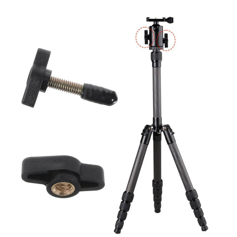10 Piece Super Grippy Black Wing Knobs With 1/4-20 Threads For T-Track Jigs And Feather Boards shown on a tripod for ergonomic grip.