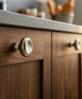 Titanium Silver Round Dome Cabinet Knobs 1.07 Inch Polished Chrome Zinc Alloy Drawer Pulls on wood cabinets