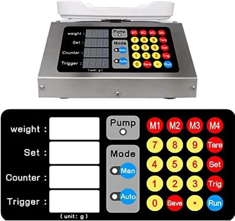 Control panel of Automatic Liquid Filling Machine With 17 Liters Per Minute Commercial Stainless Steel Bottle Filler for Food and Lotions.