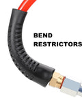 Close-up of bend restrictors on 1/4 In X 30 Ft Polyurethane Recoil Air Hose With Bend Restrictors Self Coiling Kink Resistant Up To 120 PSI