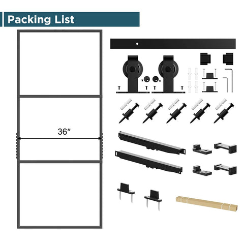 36 By 84 Inch Metal And Glass Sliding Barn Door With Hardware Kit Soft Close Included Ships In Three Pieces For Easy Assembly