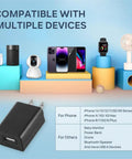 Universal Wall Charger Cube 5V 1A USB Power Adapter Fast Charge Plug for iPhone Samsung Galaxy LG and More Travel Ready Compact Charging Brick displayed with compatible devices