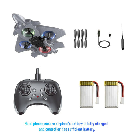 Rad Remote Control Plane With Lights And 360 Degree Flips Foam RC Toy with controller, propellers, charger, and screwdriver