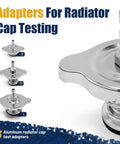 Adapters for Radiator Cap Testing, 3 aluminum test adapters, sizes S, M, L, part of Universal 28 Piece Radiator Pressure Tester Kit.