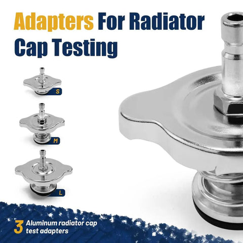 Adapters for Radiator Cap Testing, 3 aluminum test adapters, sizes S, M, L, part of Universal 28 Piece Radiator Pressure Tester Kit.