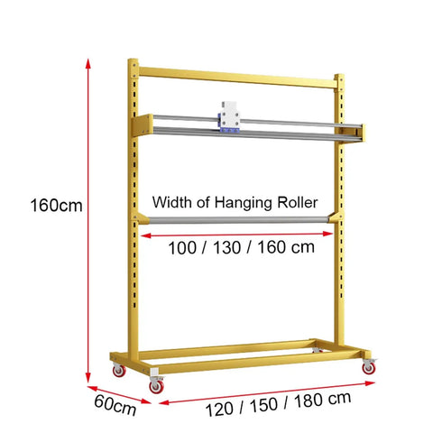 Heavy Duty Bubble Wrap Dispenser With Cutter And Adjustable Wide Roll Stand, 160cm tall, mobile base with adjustable dimensions.