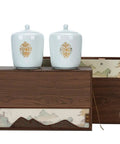 Rustic Sealed Ceramic Tea Jar Awesome For Your Pantry Stash And Coffee Bean Storage Top Shelf Airtight Food Containers displayed on a wooden box.