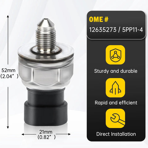 Real Time Fuel Pressure Sensor For Fuel Injection And Rail Pressure 12635273 5PP11 4, 52mm metal and plastic sensor