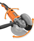 Heavy Duty 15 Amp Corded 7 Inch Angle Grinder With Adjustable Twist Handle For Pro Level Metal Cutting And Concrete Grinding Built Different With Sick Power And No Fuss Ergonomic Grip showing adjustable handle and blade.