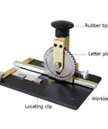 Durable Manual Metal Stamping Machine For Aluminum Brass Plates showing rubber tip, letter plate, and workbench features.