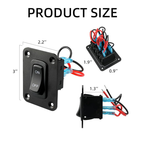 Five Pin 12V Waterproof Rocker Switch Panel One Gang With On Off Toggle For Boats RVs ATVs Trailers Marine Lights And Pumps Plug And Play Heavy Duty Automotive Replacement Switches, 3 inch panel