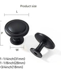 Modern Matte Black Cabinet Knobs 10 Pack 1 1/4 Inch Built Different Zinc Drawer Hardware size measurements displayed.
