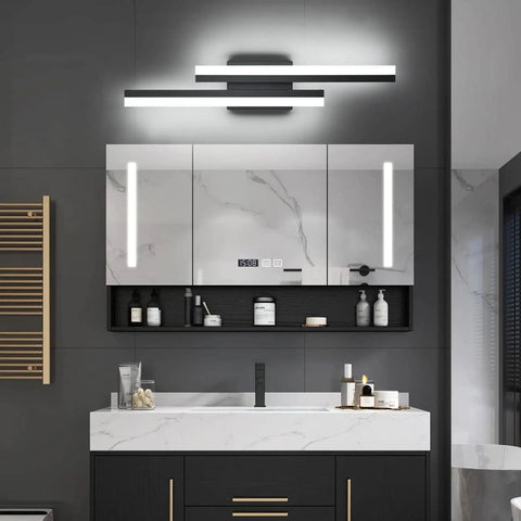 Modern Black 24 Inch LED Vanity Light Dimmable Sleek Lit Wall Fixture Over Mirror With 3CCT Lighting 3000K 4500K 6000K in Bathroom