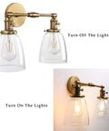Dope Retro Industrial 2 Light Wall Sconce For Bathroom Vanity And Living Room With Bell Shaped 5.6 Inch Clear Glass Shades Dual E26 Bulb Bases