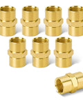 Eight Piece One Quarter Inch FNPT Female To Female Coupler Set For Air Compressors And Hoses, hex head pipe fittings display