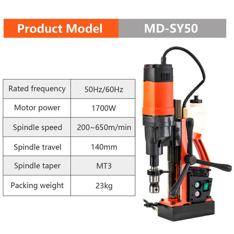 Powerful 110V Portable Magnetic Drill Press Beast with 1700W motor and 200-650 RPM speed for metalworking and drilling tasks.