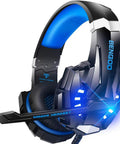 Multi Platform Gaming Headset With Noise Cancelling Mic 7.1 Surround Sound LED Lights And Soft Memory Foam Earpads shown in black and blue