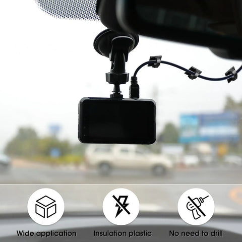 100 Pieces Adhesive Cable Clips For Wall Under Desk Car Office And Home, cables managed with clips in car interior view