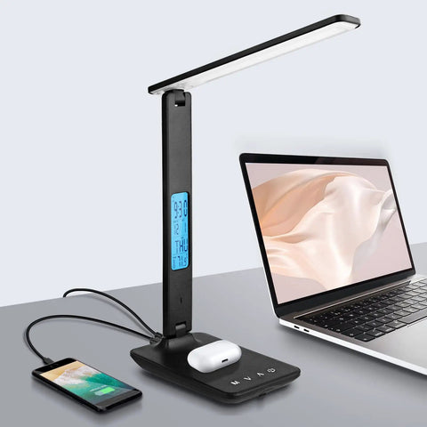 Desk Lamp With 10W Wireless Charger And USB Port, Clock LCD Display, Dope All In One Charging Station for home office setup