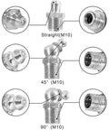 Must-Have 115 Pcs Steel Zerk Grease Nipple Fitting Kit With Spring Seal For M6 M8 M10 Cars At Auto Shop straight 45° 90° M10 fittings