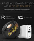 Pebble X Plus 2.1 Channel USB Type-C Desktop Computer Speakers with USB PD adapter in black featuring audio amplification.