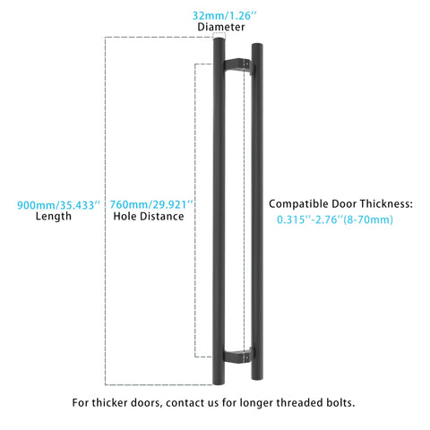 36 Inch Heavy Duty Push Pull Door Handle With Offset Design In Matte Black 304 Stainless Steel For Barn Glass Shower Interior And Exterior Doors Long Ladder Pull Rust Resistant Commercial Grade, 900mm length